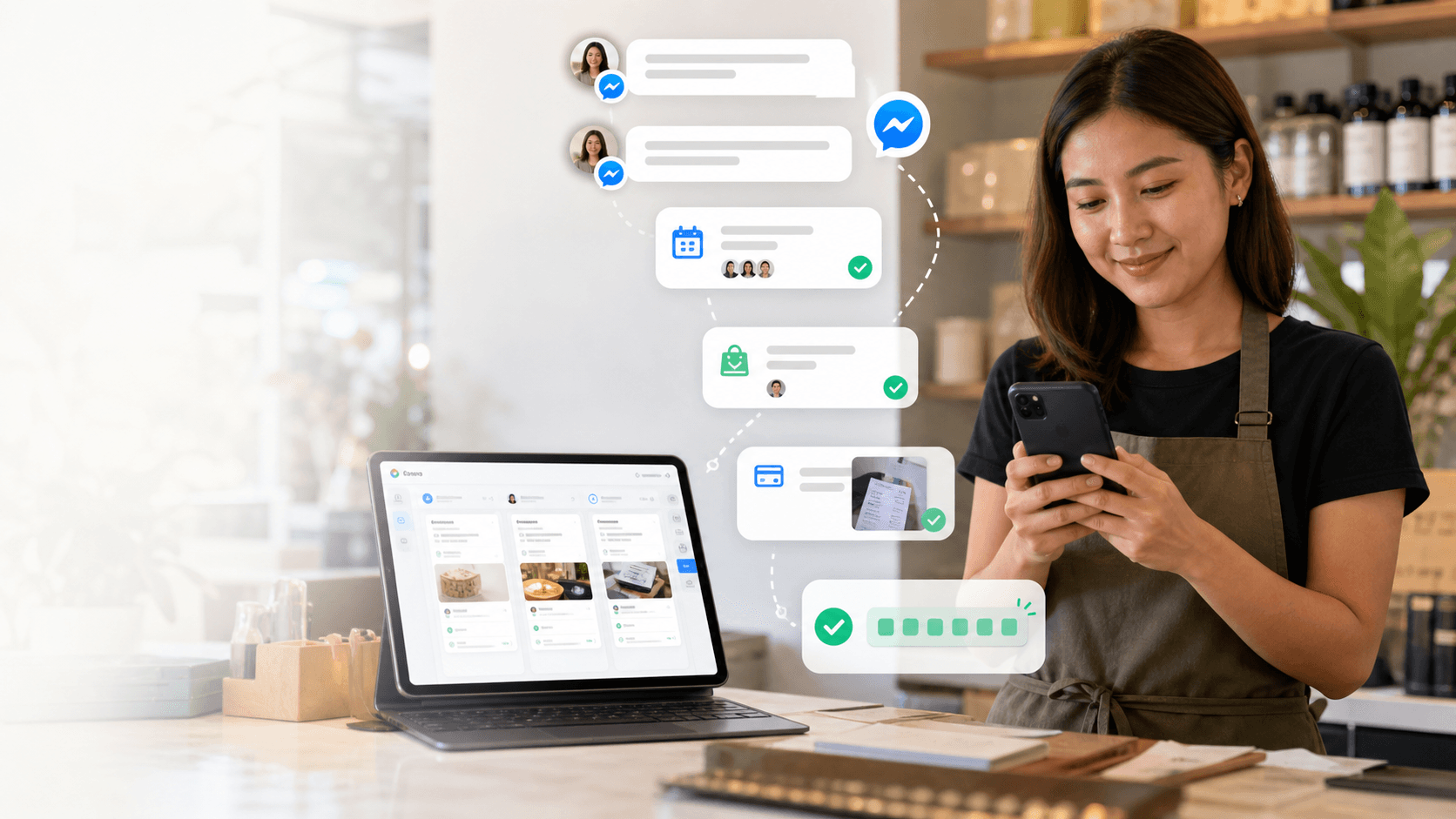 Filipino small business owner using ReserbaNow to automate Messenger bookings, payment proof review, and confirmation codes